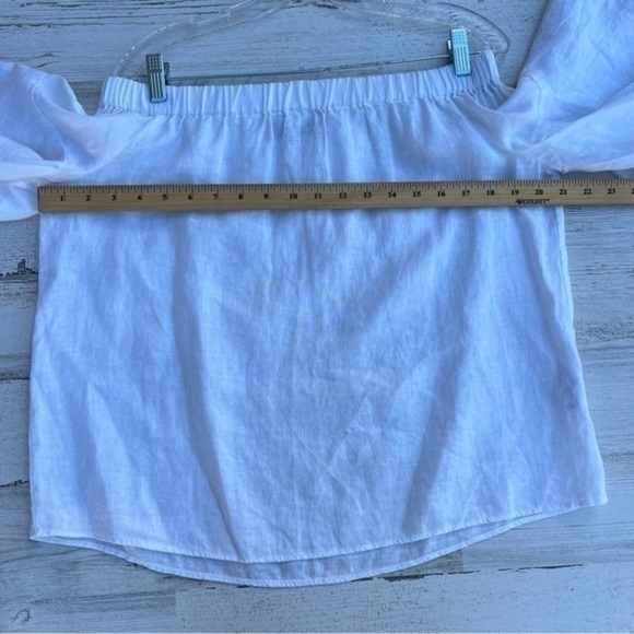 Zara Linen‎ Top Size Medium Womens Off Shoulder Blouse Bohemian Fringe Hem - Picture 9 of 11